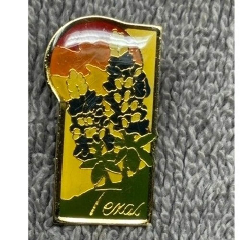 Vintage Texas Bluebonnet Enamel Souvenir Lapel Hat Pin State Flower Sunset
